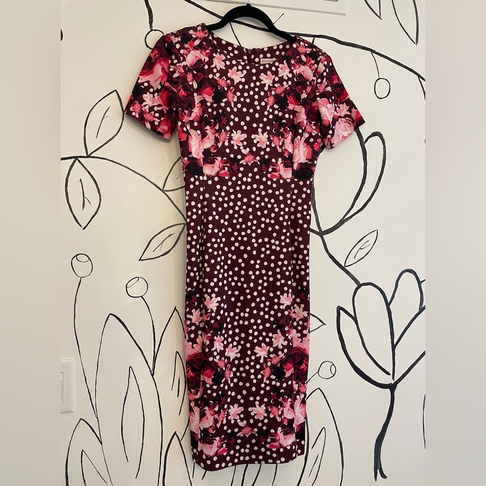 New York & Company Pink Floral and Polka Dot Midi Dress